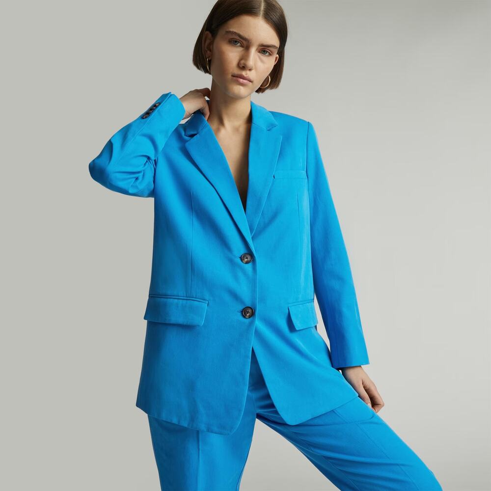 Everlane Womens Large 16 The Tencel Oversized Blue Blazer Contemporary Fun
